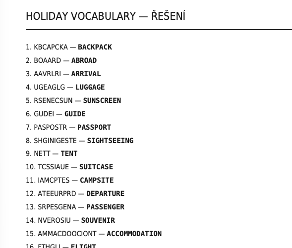 Holiday Vocabulary