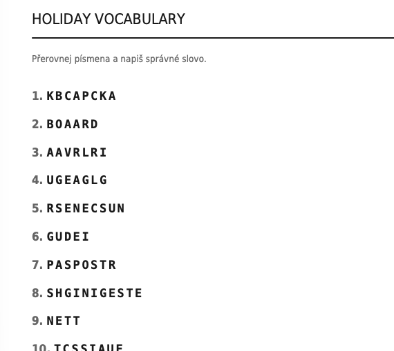 Holiday Vocabulary