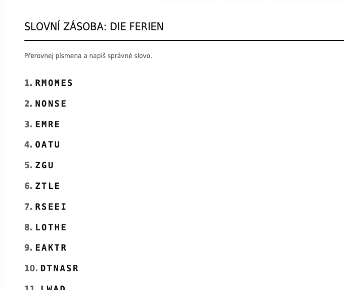 Slovní zásoba: Die Ferien