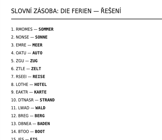 Slovní zásoba: Die Ferien